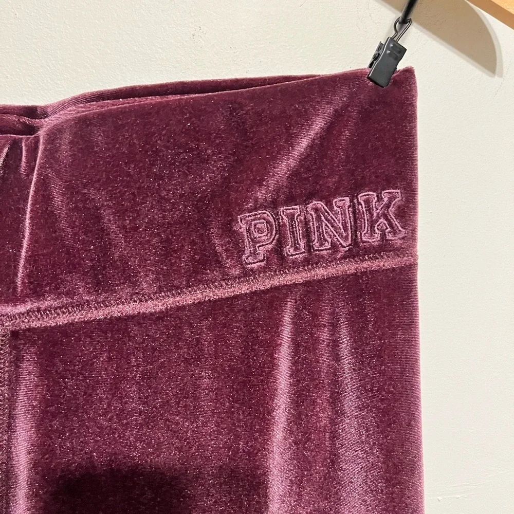Victorias Secret PINK dark mauve crushed Velvet Velour Logo Leggings size M - Picture 6 of 6